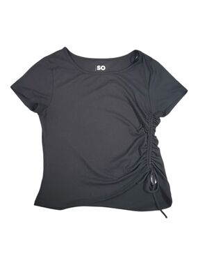 SO Black Short-Sleeve Side-Ruched Tee